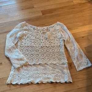 Cream Asymmetrical Lace Blouse